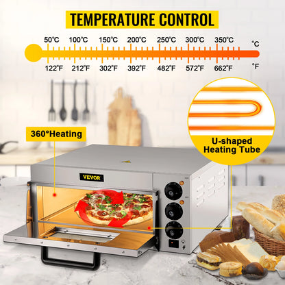 VEVOR Commercial Electric Pizza Oven 14" Single Deck Layer 110-1300W/220V-2000W and Shelf Multipurpose Pizza Maker