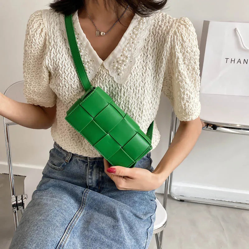 XOUHAM Women Shoulder Bags Literary Design Messenger Bag Trend Spring Summer Square Pocket Fashion Female Woven Chest Purse