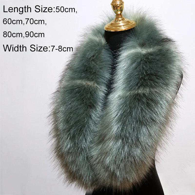 Faux Fur Collar Winter Large Faux Fox Fur Collar Fake Fur Coat Scarves Luxury Women Men Jackets Hood Shawl Decor Neck Collar