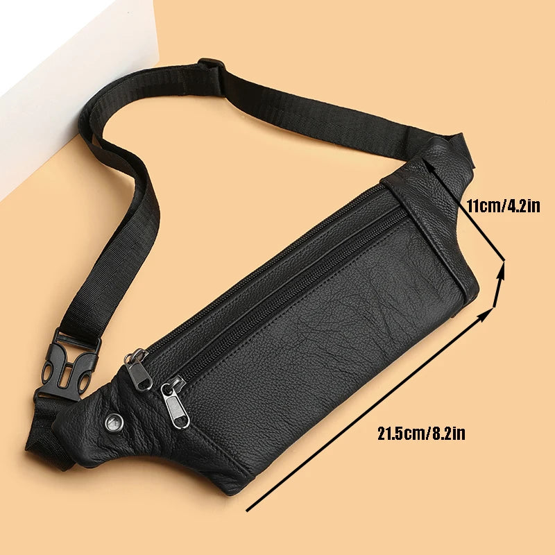 Genuine Leather Waist Bag Men Chest Pack Ultrathin Belt Bag Men Chain Waist Bags For Phone Pouch Sports Bag