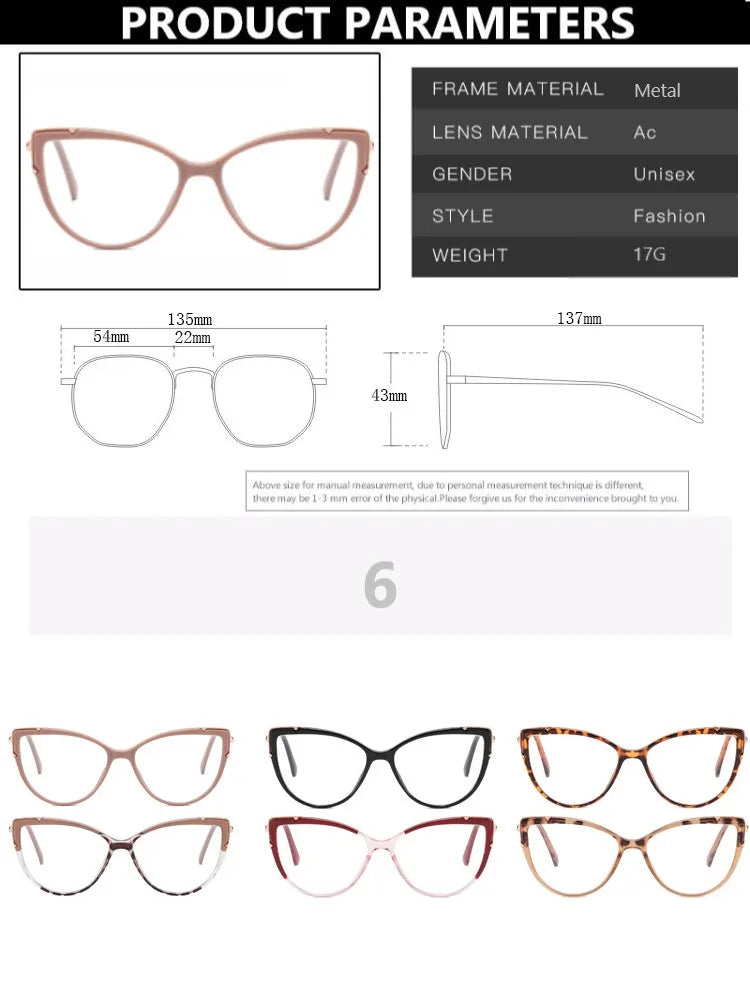 Metal Cat Eye Glasses Frame Woman Fashion TR90 Brand Designer New Trend Cateye Computer Eyewaer Gradient Color Frame Eyegalsses