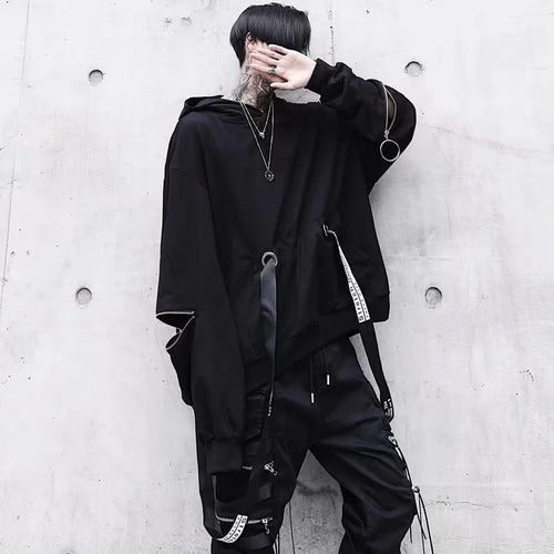 Men's Sets Black Hoodies+Pants Punk Graphic Zipper Hooded Sweatshirts Cargo Pant Men Oversized Loose Streetwear Suits