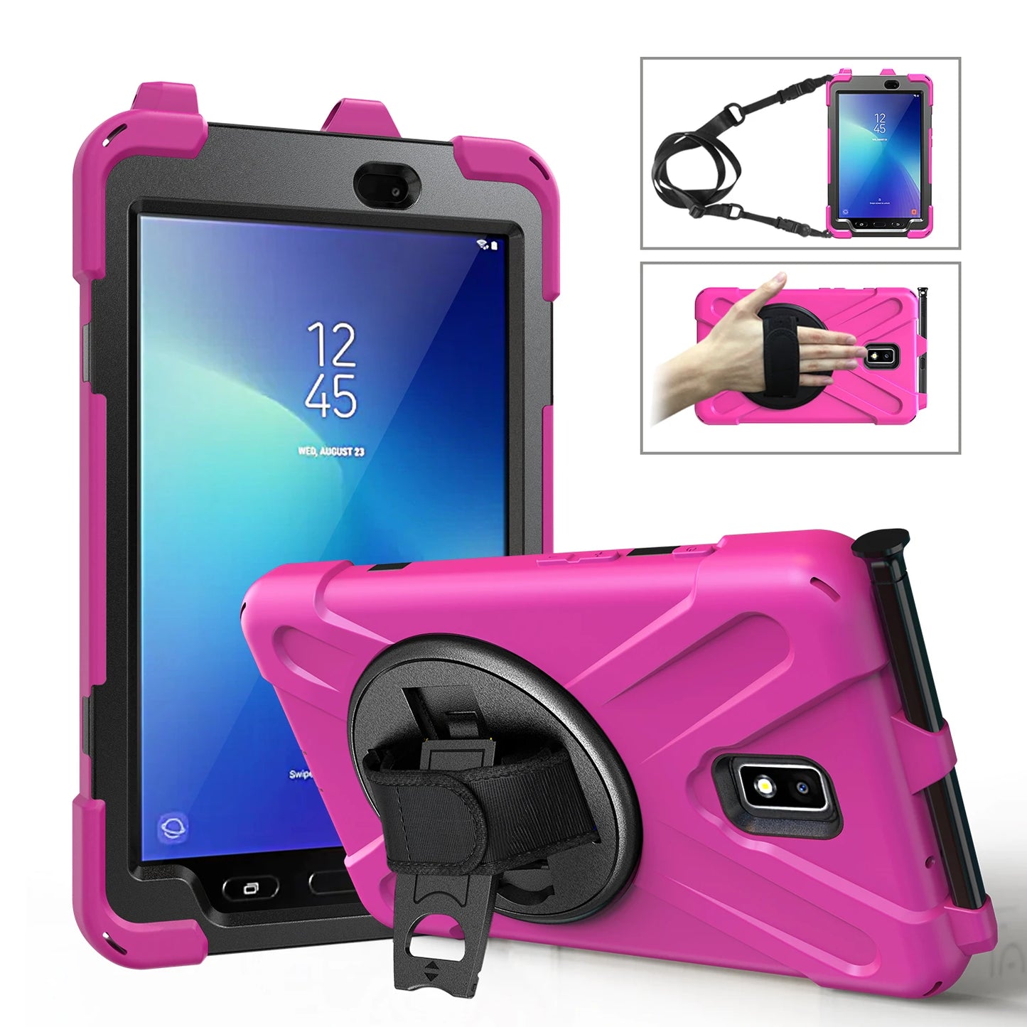 For Samsung Galaxy Tab Active 2 8.0 T390 T395 SM-T395 SM-T390 Case Kids Safe Shockproof Silicone PC Cover With Hand Strap