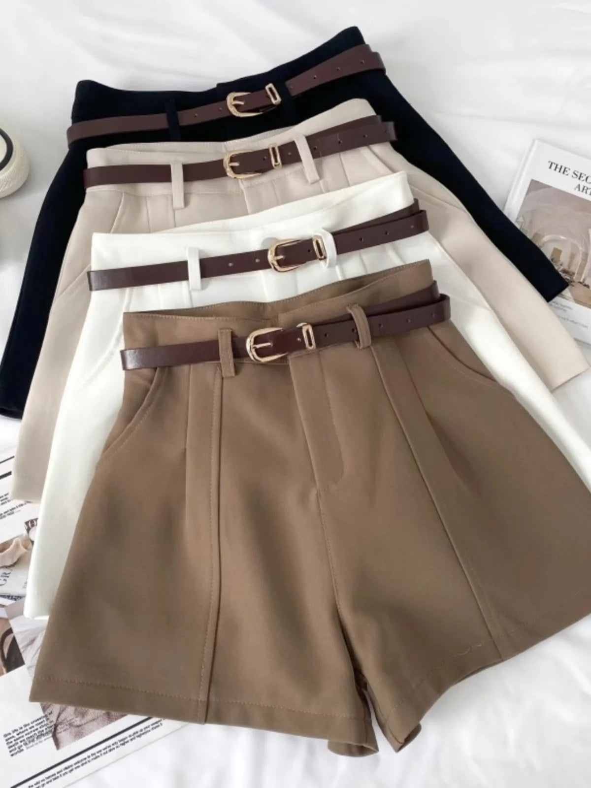 Versitile Fashion Solid High Waist Slimming Suit Shorts Wide Leg Pants Casual Pants with Belt Women 2024 Summer New