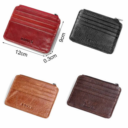 KAVIS Genuine Leather Mini Card Holder Small Light Women's Wallets Multifunctional Zipper Coin Purse Travel ID Credit Cardholder