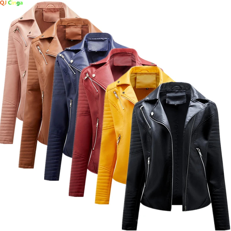 2024 New Fashion Women Faux Leather Jacket Spring Autumn Zipper Casual Pu Coat Female Biker Outerwear Ladies Clothes S-XXXL