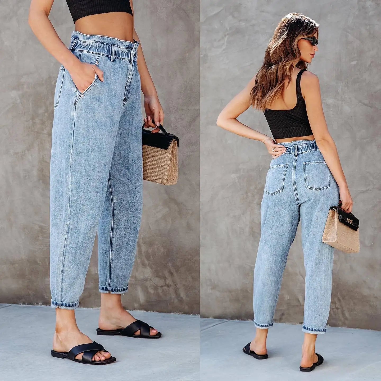 Women Jeans Washing Straight Pants Denim Loose Fit Pockets High Waist Basics Zipper Fly Flat Spring Solid Streetwear 2024