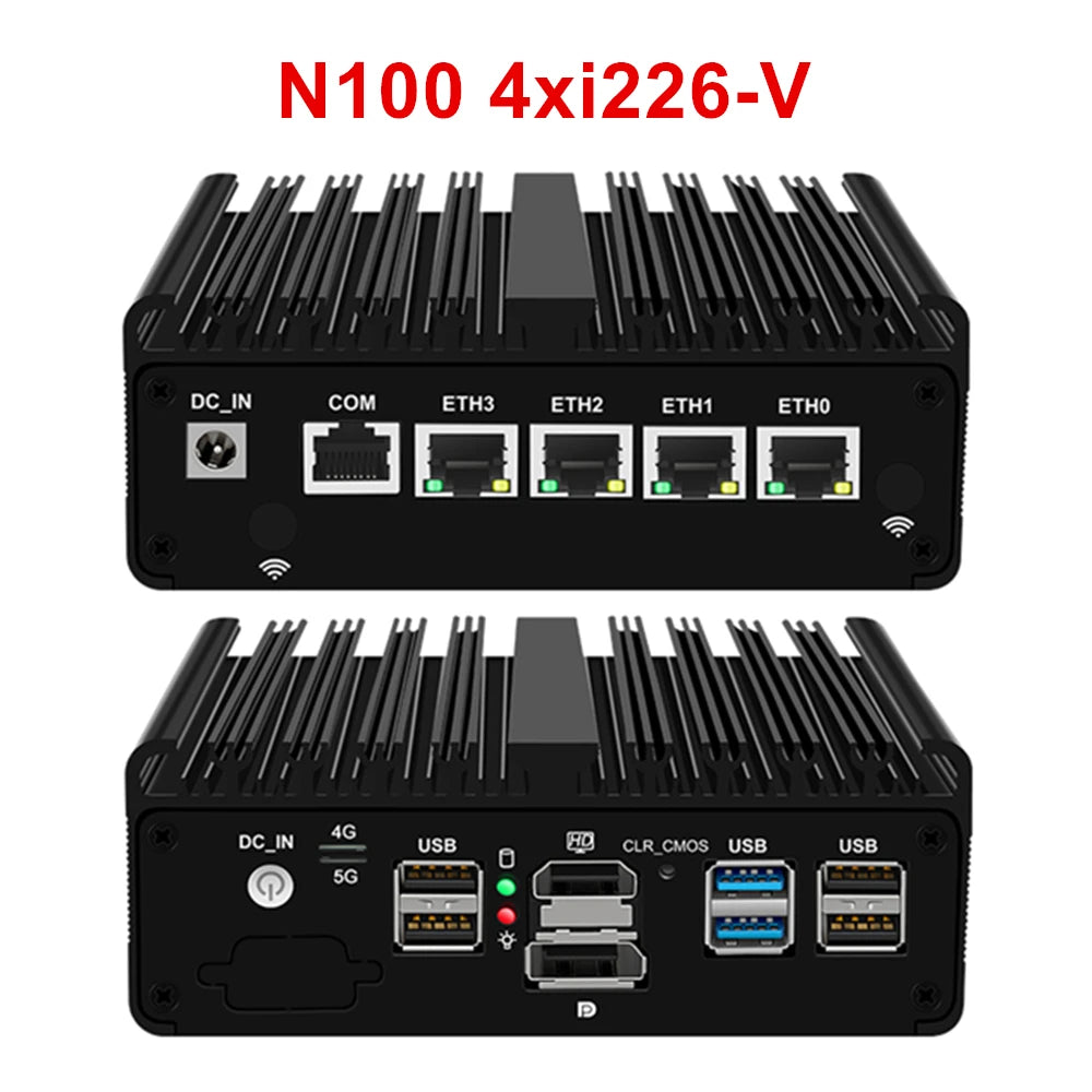 4x 2.5G i226 i225 LAN 12th Gen Fanless Mini PC Intel N100 N5105 Soft Router Firewall NVMe Industrial HDMI2.0 OPNsense PVE ESXi