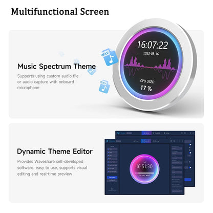 2.1/2.8 Inch Water Cooler USB Monitor AIO CPU LCD RGB Screen with Music Spectrum Analysis Function with Magnetic Holder For PC