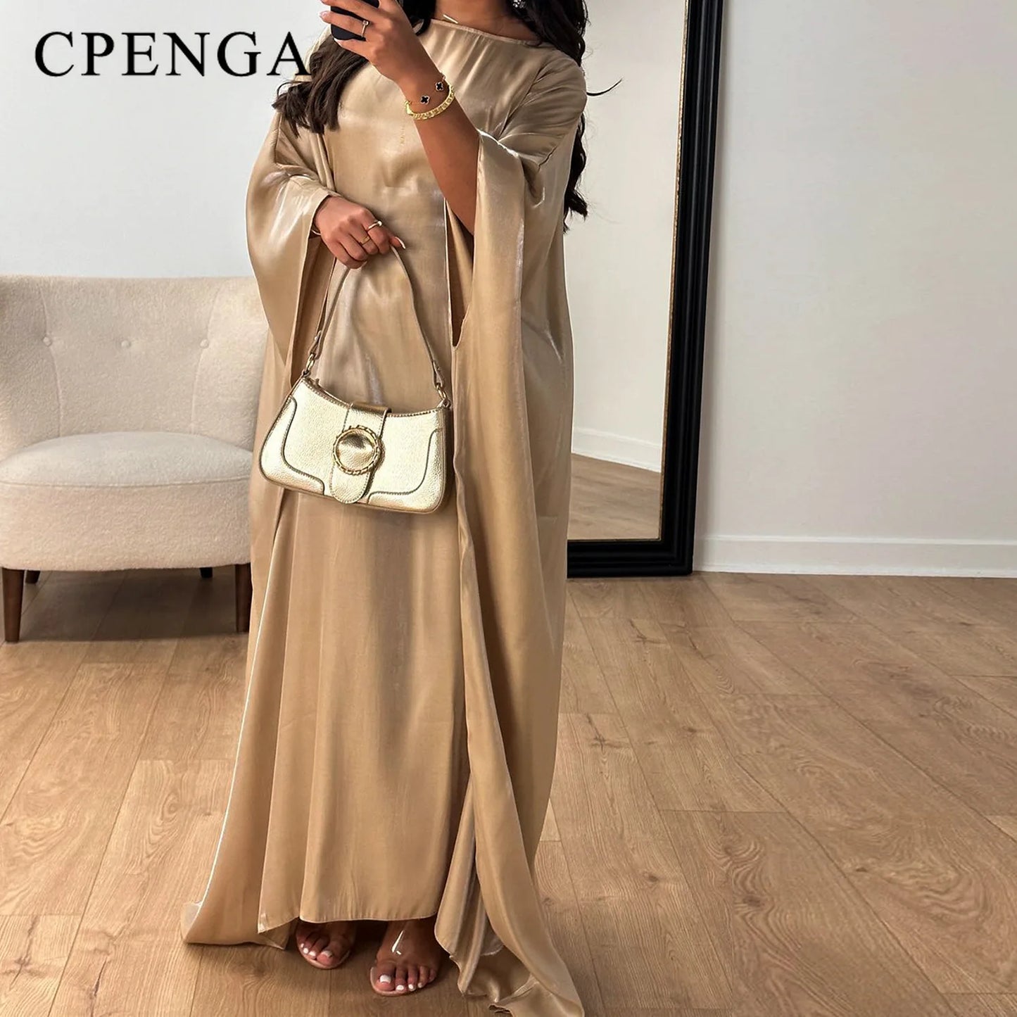 2024 New Dubai Party Jalabiya Dress Muslim Women Stain Abaya Long Sleeves Robe Elegant Female Modest Dresses Islam Clothing