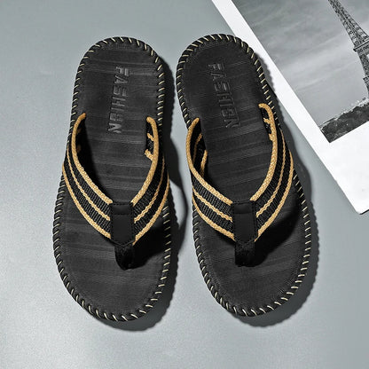 Men's flip flops summer new lightweight rubber woven slippers fashion casual outdoor sandals breathable anti slip beach shoes