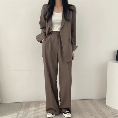 Autumn Casual Blazers Pant Sets Women 2024 Fall 2 Piece Sets Single Breasted Office Lady Pantsuit Solid Trousers Coats Tops Suit