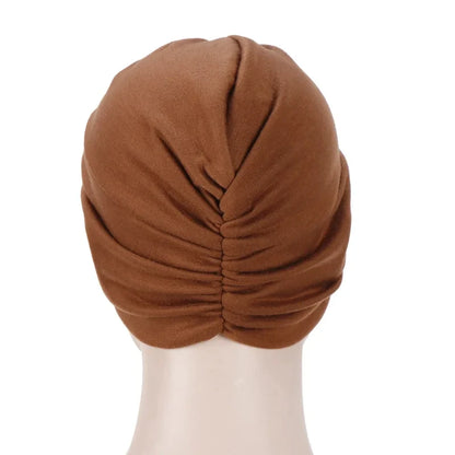 2024 New Knot Hijab Turban Hat Solid Color Pleated Head Wraps Elastic Head Scarf Casual Chemo Cap Beanies For Women