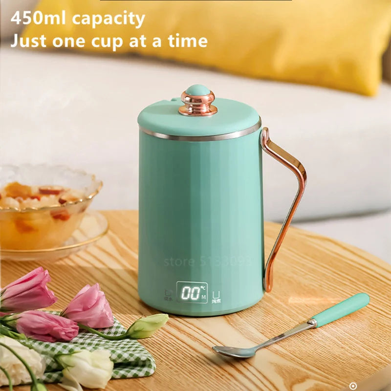 110V/220V MINI Electric Kettle Portable 450ML Heating Thermostat Electric Stew Cup Outdoor Traveling Heat Preservation Kettle