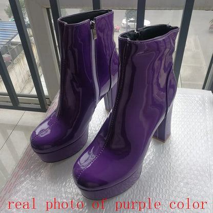 REAVE CAT 2022 Ladies Ankle Boots Zip Round Toe Platforms Candy Color Punk 8cm Chunky Heel US12 Yellow Green Purple Orange A4367