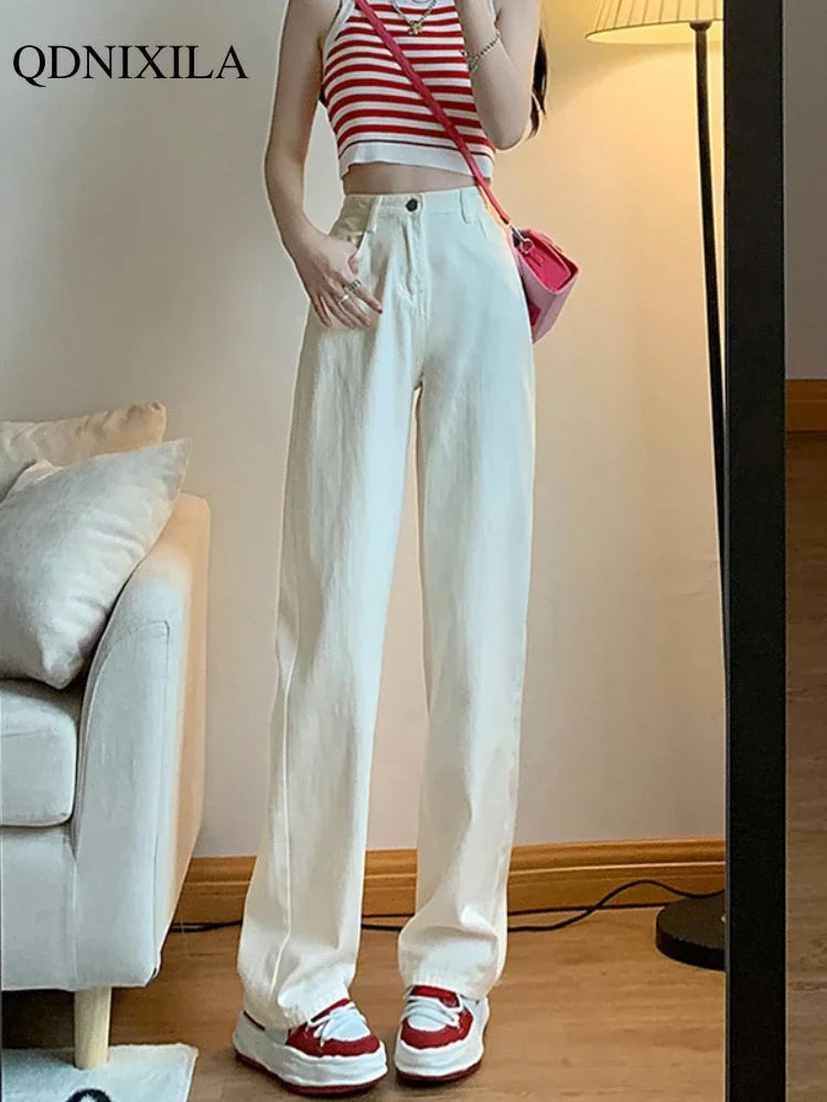 2024 Spring Autumn New Vintage High Waist Pants for Women Korean Fashion Streetwear Straight Jeans Casual Baggy Woman Trousers