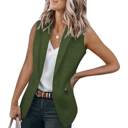 2023 Autumn New Style Sleeveless Solid Color Suit Collar Loose Cardigan Women's Wear