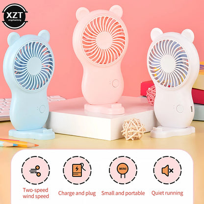 Cartoon Bear-shaped Fan Handheld Mini Fan Portable Pocket USB Charging Fan Summer Air Cooler Outdoor Travel Fan