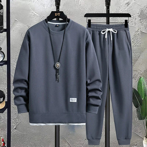 Men's Waffle Suit Sets Casual Long Sleeved Sweatshirt and Pants for Sports Men's T-shirt Hoodie Casual Trousers Set Loose Fit