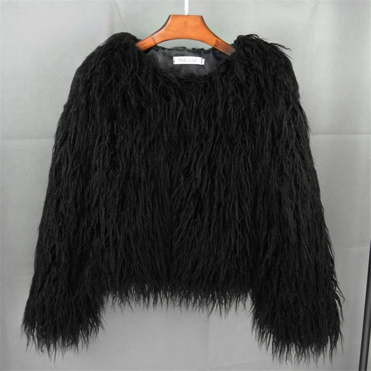 New Autumn Winter Warm Women Faux Fur Coat Loose Black White Pink Plush Coat Female Fur Jacket