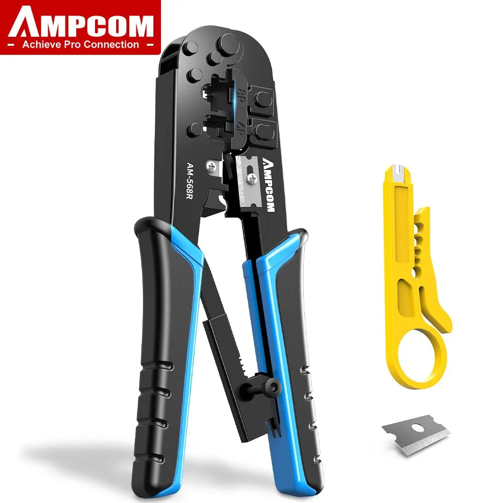 AMPCOM RJ45 Crimper RJ11 RJ45 Crimping Tool Ethernet Network LAN Cable Crimper Cutter Stripper Plier for 6P 8P RJ11 RJ12 RJ45