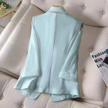 Diamond-Encrusted Suit Female 2023 Spring Summer New Seven-Point Sleeve High-Grade Small Coat Design Sense Niche Fashion Suit XZ