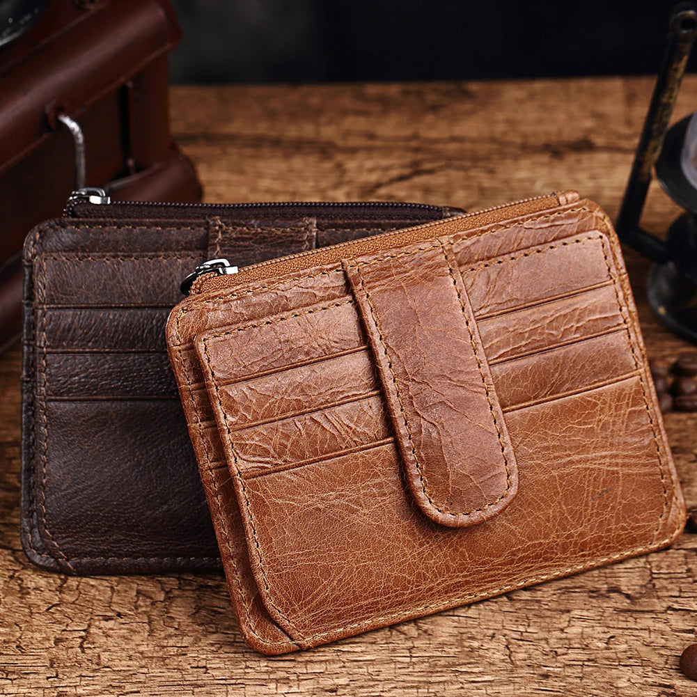 KAVIS Genuine Leather Mini Card Holder Small Light Women's Wallets Multifunctional Zipper Coin Purse Travel ID Credit Cardholder