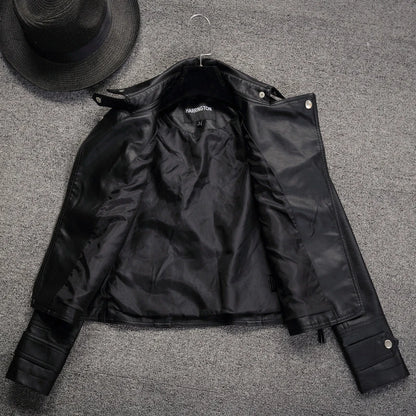 Fall Women Short Black PU Jacket Gothic Punk Style Fashion Motorcycle Leather Jacket Casual Wild Coat Goth Winter Coats