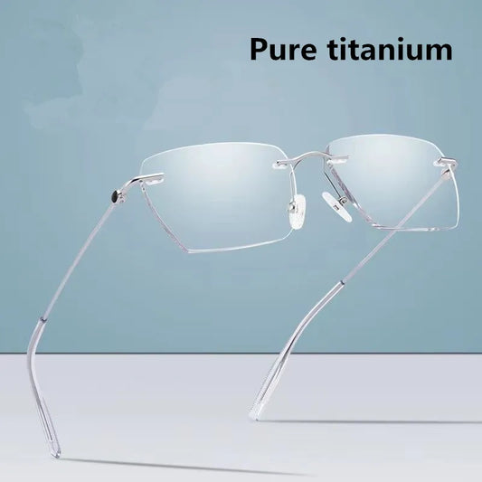 moojolo Pure Titanium Glasses Frame Men Rimless Prescription Square Eyeglasses Frameless Myopia Optical Eyewear Spectacles 71317