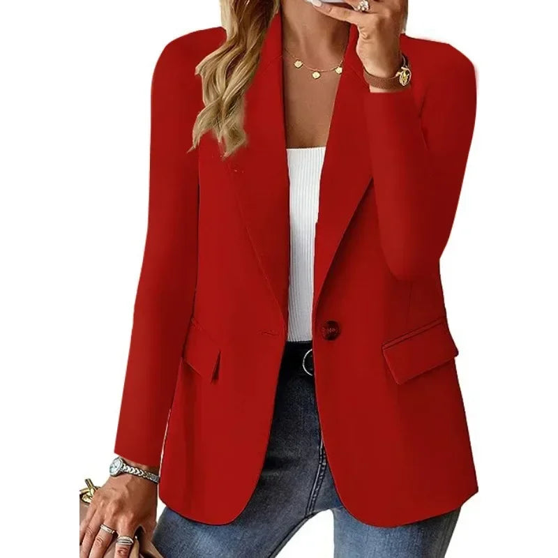 Women's S-2XL Size Commuter New Style Long Sleeved Fashion Cardigan Small Suit Coat Elegant Solid Color Casual Women's Suit Top