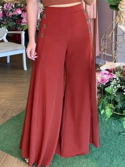 2023 Summer Casual Suit Pants ZANZEA Elegant OL Women Wide Leg Pant Capris Solid Trouser Oversized High Waist Pantalon Palazzo