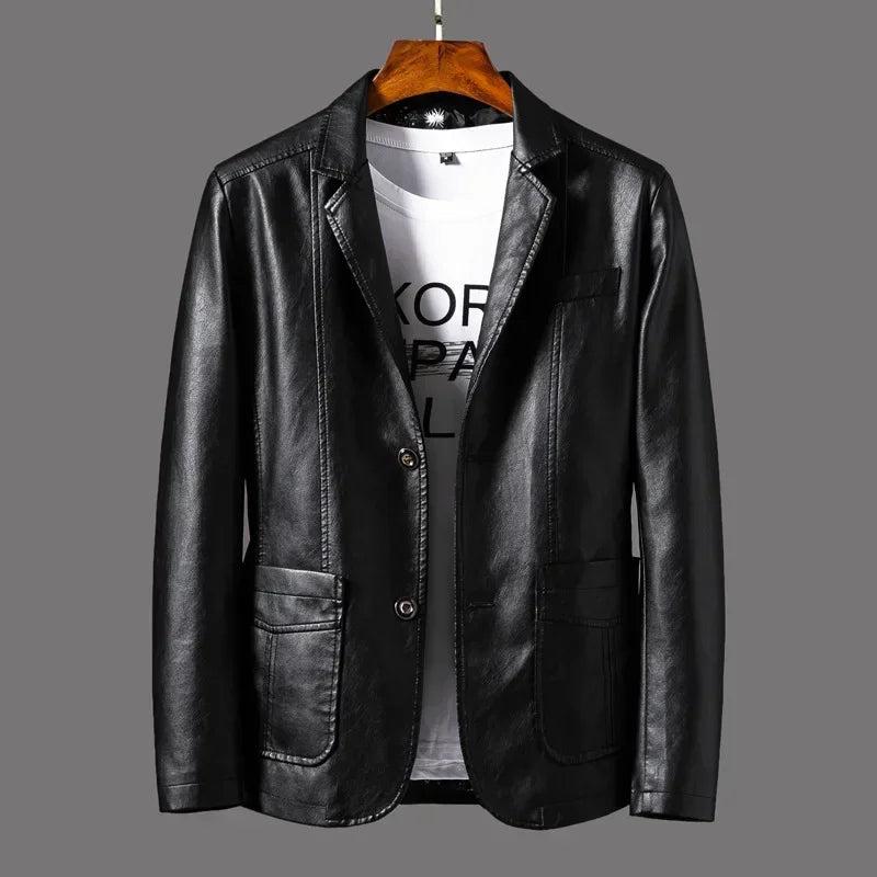 Spring And Autumn Biker Leather Men's Jacket Leather Jacket Men's Slim Suit Men's Motorcycle Leather Fashion Jacket Causal Coat