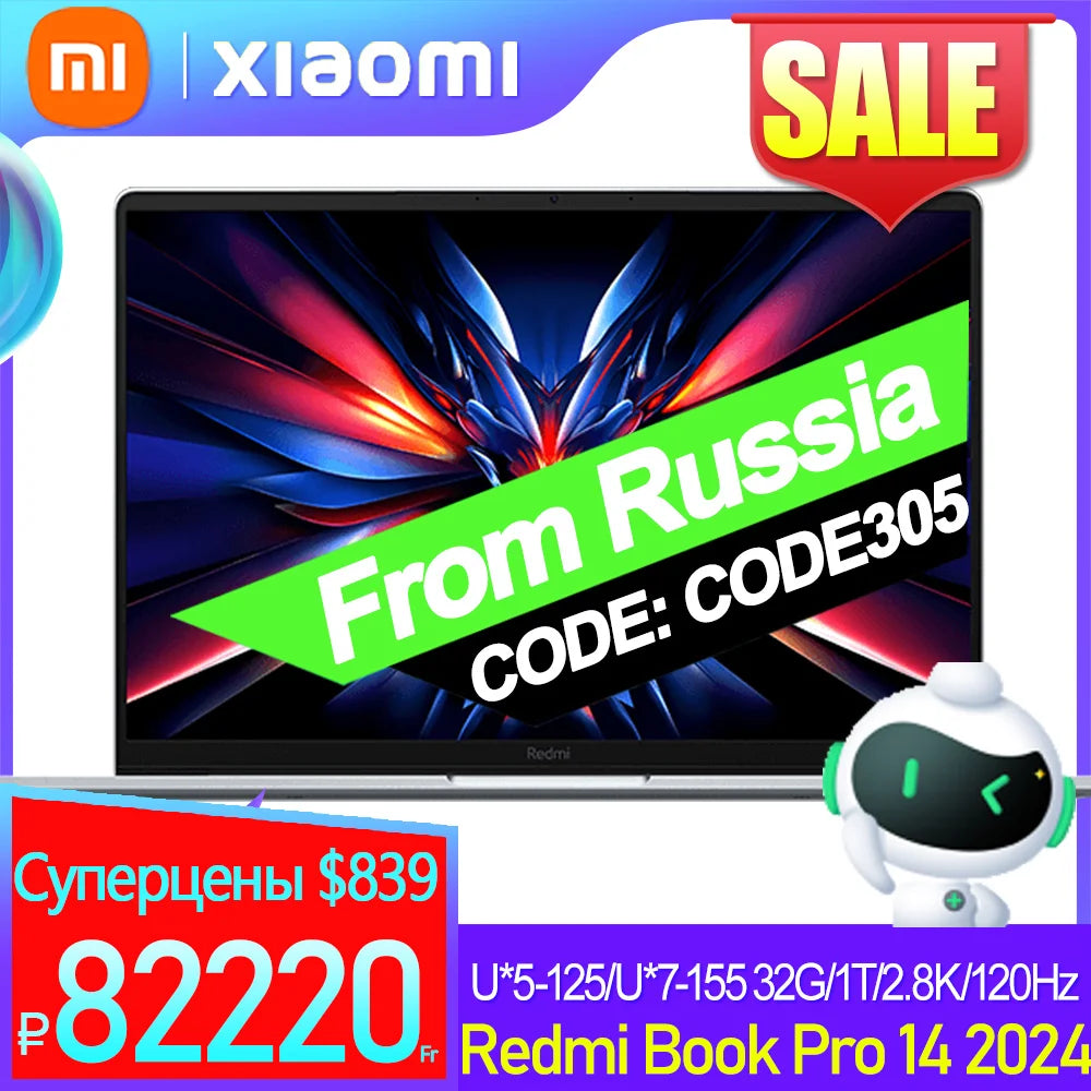 【Super Sale】Xiaomi Redmi Book Pro 14 2024 U*5-125/U*7-155 32+1T 2.8K 120Hz Screen（JYU4597CN/JYU4598CN )