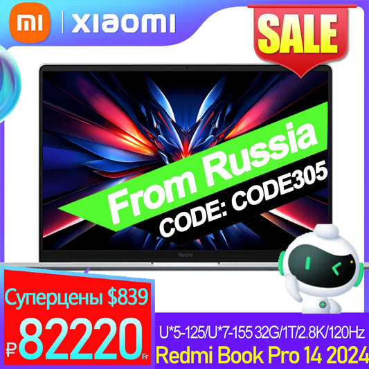 【Super Sale】Xiaomi Redmi Book Pro 14 2024 U*5-125/U*7-155 32+1T 2.8K 120Hz Screen（JYU4597CN/JYU4598CN )