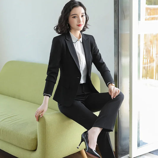 Elegant Long Sleeve Women's Suit For Autumn/winter Fashionable Work Wear For Real Estate Offices Jewelry Stores