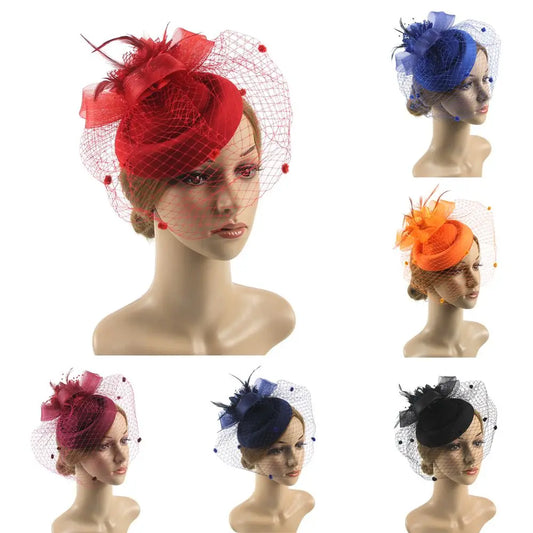 Retro Fascinators Hat Women Flower Mesh Sinamay Feathers Fedoras Hat Headband Hair Clip Stage Performance Party Headwewar