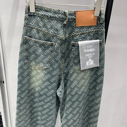 2024 Spring/Summer New Jeans Women's Korean Letter Printed Loose Versatile High Waist Wide Leg Pants