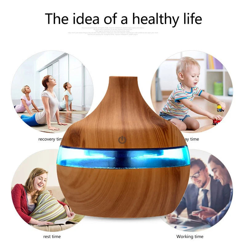 300ML Electric Aroma Diffuser Air Humidifier Essential Aroma Oil Diffuser Ultrasonic Wood Grain Humidifier USB Mini Mist Maker