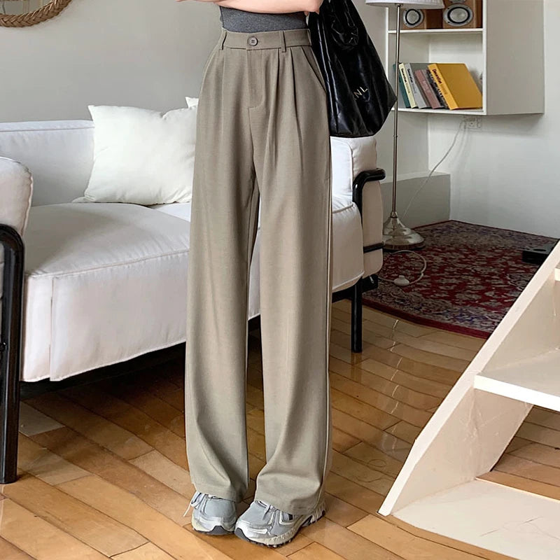 Women's New Spring And Summer Korean Solid Color Straight Suit Pants High Waist Loose Thin Temperament Nine Small Suit Pants