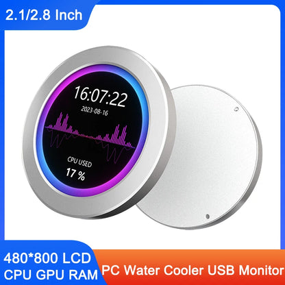 2.1/2.8 Inch Water Cooler USB Monitor AIO CPU LCD RGB Screen with Music Spectrum Analysis Function with Magnetic Holder For PC