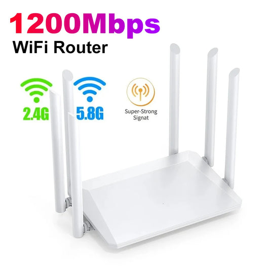 1200M Wireless Router WIFI Repeater External 6 Antenna 2.4G 5G Power Signal Booster Hotspot Smoother RJ45 WAN LAN Wireless Modem