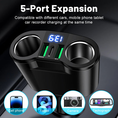 100W 2USB PD Dual Car Cigarette Lighter PD+QC3.0 Car Charger 12V/24V Universal Super Fast Charge Power Adapter Car Styling