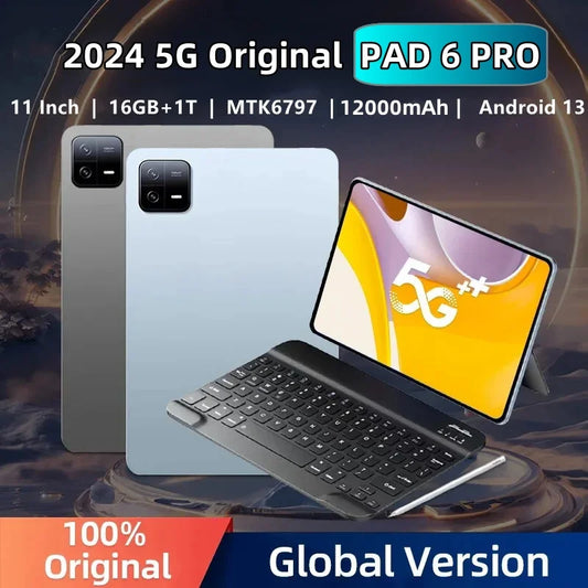 2024 Global Version Pad 6 Pro Tablet Android 13 16GB 1TB Dual SIM 10 Core WPS GPS Bluetooth 5G Network Phone Call Mi Tablet PC