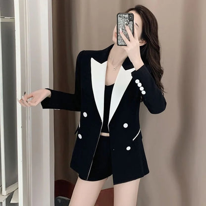 High-Quality Black Suit Jacket Women's 2022 Autumn Blazer Design Sense Of Contrast Color Lady Clothes Women's Trench Coat Spring