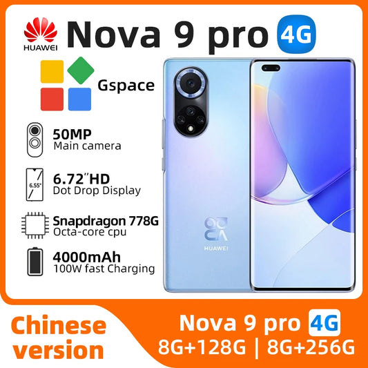 HUAWEI Nova 9 Pro 4G Smart Phone HarmonyOS 6.72'' OLED 120HZ Snapdragon 778G 4000mAh  100W Super Charge 50MP Camera used phone