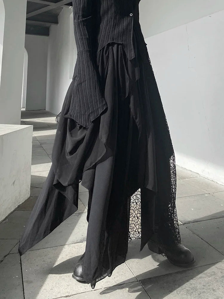 EAM High Waist Irreuglar Hem Design Chiffon Long Black Half-body Skirt Women Fashion Tide New Spring Autumn 2024 1DF8319