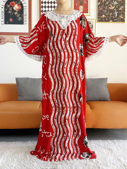 2023 Summer Party Dress Short Sleeve With Big Scarf Shinning Printing Floral Loose Boubou Maxi Islam Women African Abaya Clothes