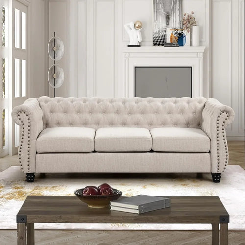 Deep Seat Couch Sofa [No Sagging] 3 Seater Sectional Couch Durable Pet-Friendly Chesterfield Sofas Tufted Sofa Chenille Couches