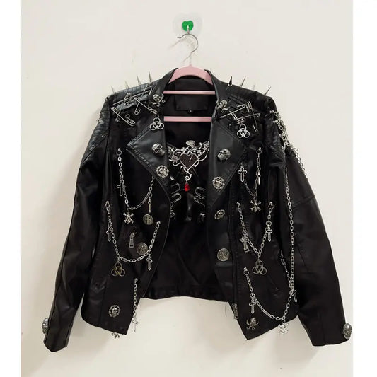 Rivets Jacket  Skull  Jacket  vintage Jacket Punk Jacket y2k Jacket y2k fashion Gothic Jacket harajuku fashion Cross Jacket