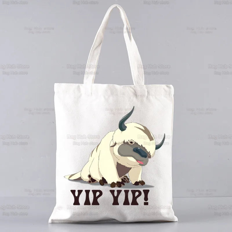 Appa YIP YIP Cartoon Canvas Shoulder Tote Bag Handbags Avatar The Last Airbender Eco Reusable Shopping Bag Vintage Ulzzang Bags